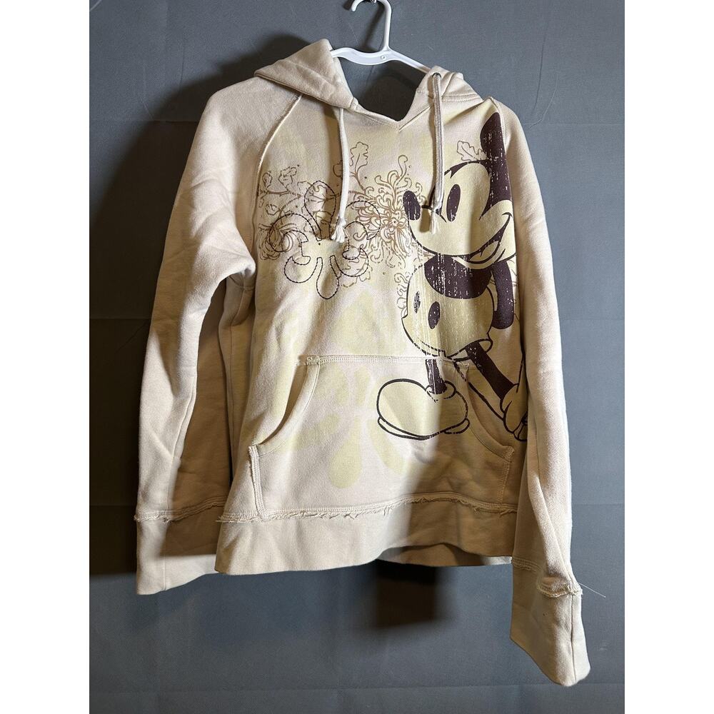 Disney Mickey Mouse Hoodie Womens XL Beige Walt Disney World Graphic Sweatshirt